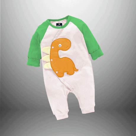 Toddler White and Green Color Romper Set with Orange Applique-RKFCTT059